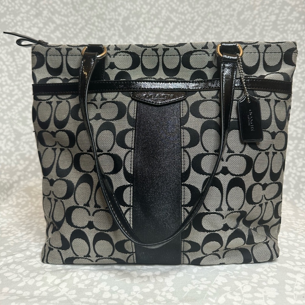 Coach Black and Gray Monogram Shoulder Bag Signature Canvas
